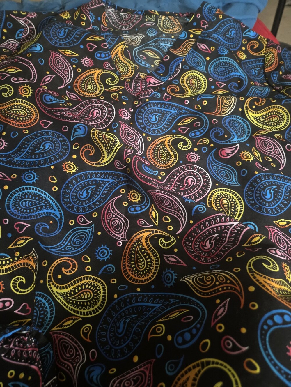 Nursing Scrub Top With Vibrant Paisley Design